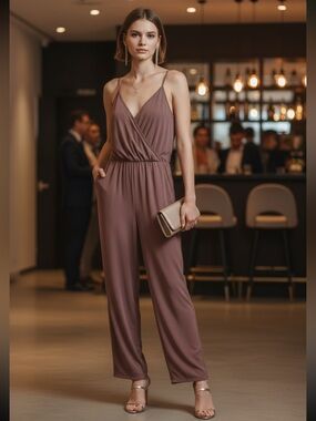 Sleeveless Dusty Mauve Wrap Jumpsuit with Elastic Waist